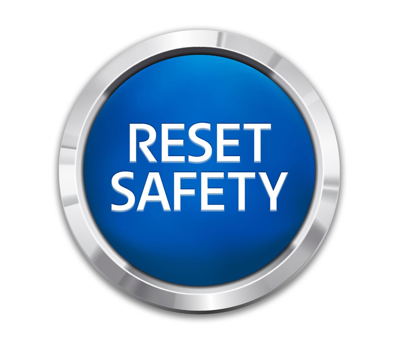 Blue reset safety button with text on button