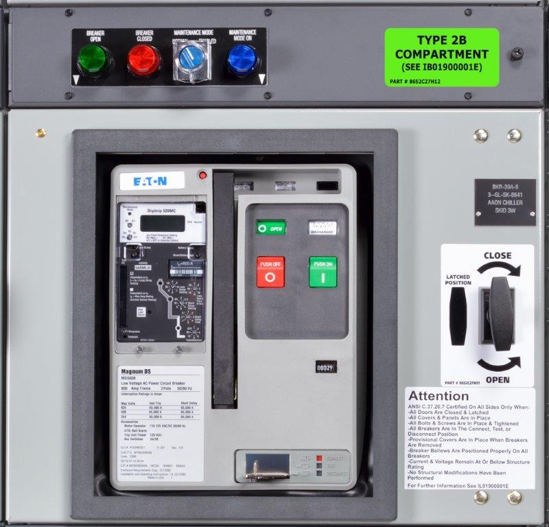 low voltage switchgear 2 b close up on one breaker and secondary door closed